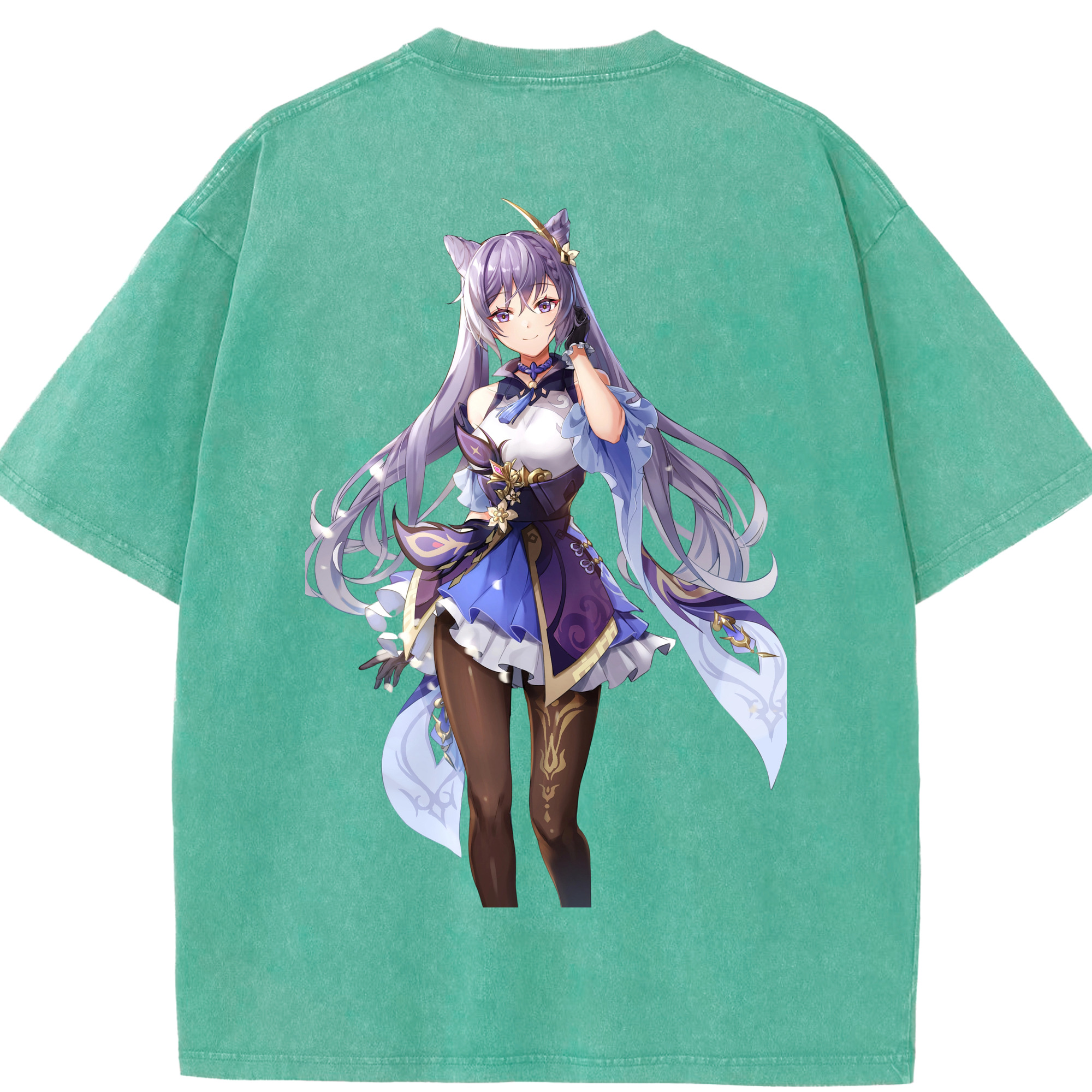 げんし神 刻晴 こくせい genshin Kokusei 綿100% ヴィンテージ風 半袖Tシャツ（背面プリント）